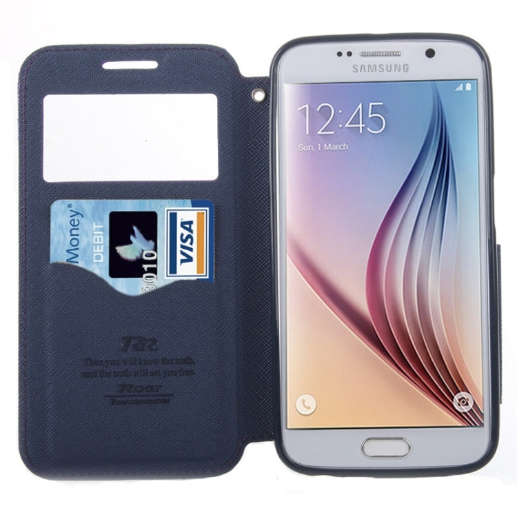 For Galaxy S6 / G920 Roar Cross Texture Flip Leather Case with Holder & Card Slot & Caller ID Window