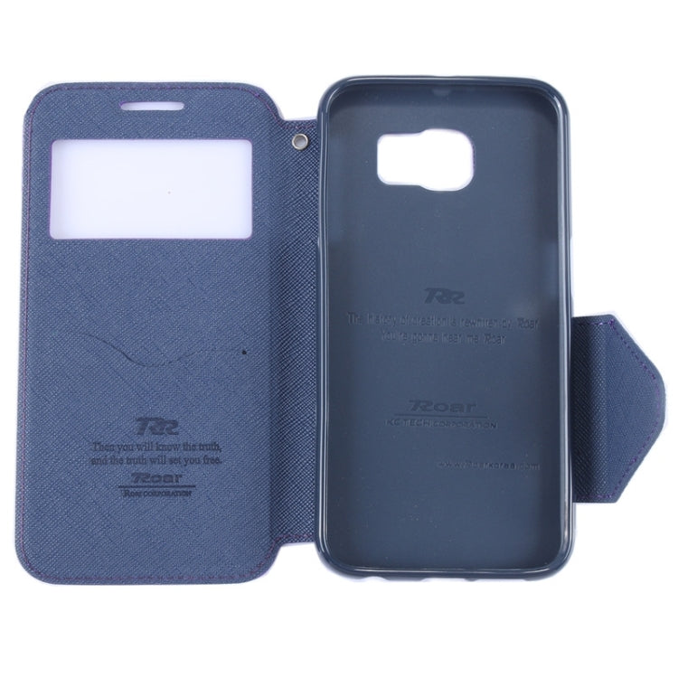 For Galaxy S6 / G920 Roar Cross Texture Flip Leather Case with Holder & Card Slot & Caller ID Window