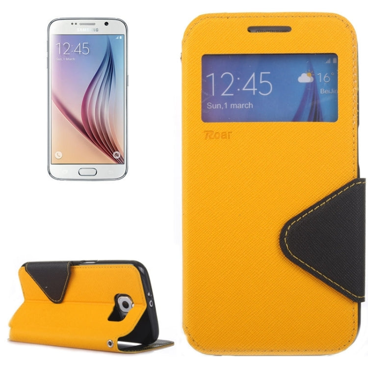 For Galaxy S6 / G920 Roar Cross Texture Flip Leather Case with Holder & Card Slot & Caller ID Window