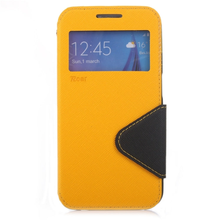 For Galaxy S6 / G920 Roar Cross Texture Flip Leather Case with Holder & Card Slot & Caller ID Window