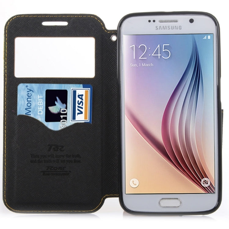 For Galaxy S6 / G920 Roar Cross Texture Flip Leather Case with Holder & Card Slot & Caller ID Window