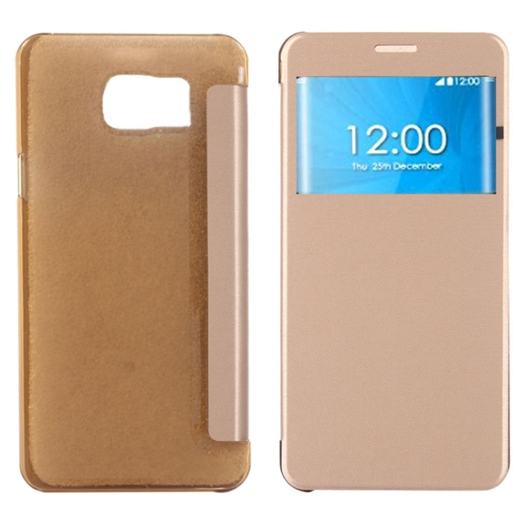 Brushed Texture Horizontal Flip Leather Case with Caller ID Display Window for Galaxy Note 5