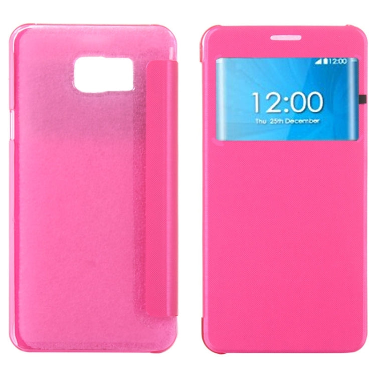 Brushed Texture Horizontal Flip Leather Case with Caller ID Display Window for Galaxy Note 5