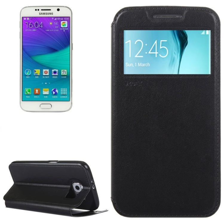 For Galaxy S6 / G920 Crazy Horse Texture Leather Case with Holder & Card Slot & Caller ID Display Window