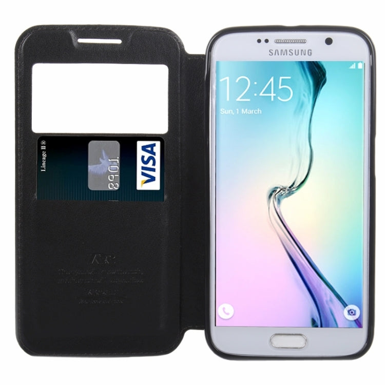 For Galaxy S6 / G920 Crazy Horse Texture Leather Case with Holder & Card Slot & Caller ID Display Window