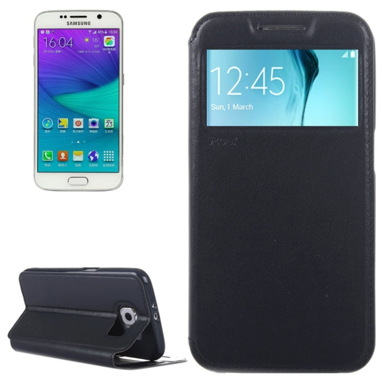For Galaxy S6 / G920 Crazy Horse Texture Leather Case with Holder & Card Slot & Caller ID Display Window