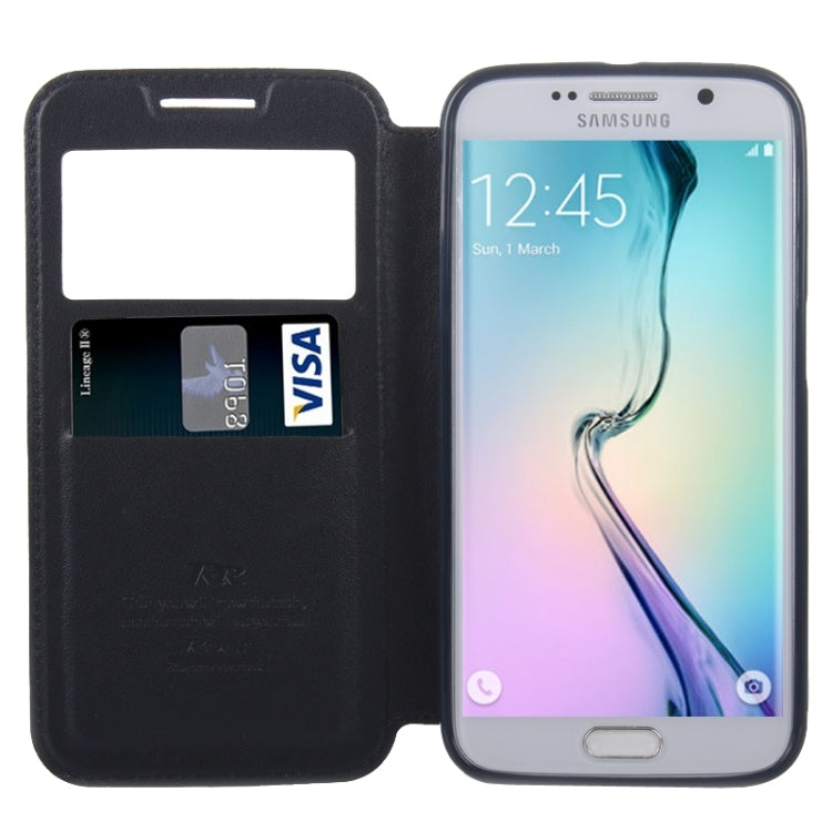For Galaxy S6 / G920 Crazy Horse Texture Leather Case with Holder & Card Slot & Caller ID Display Window