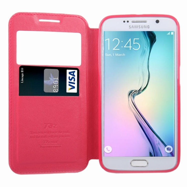 For Galaxy S6 / G920 Crazy Horse Texture Leather Case with Holder & Card Slot & Caller ID Display Window