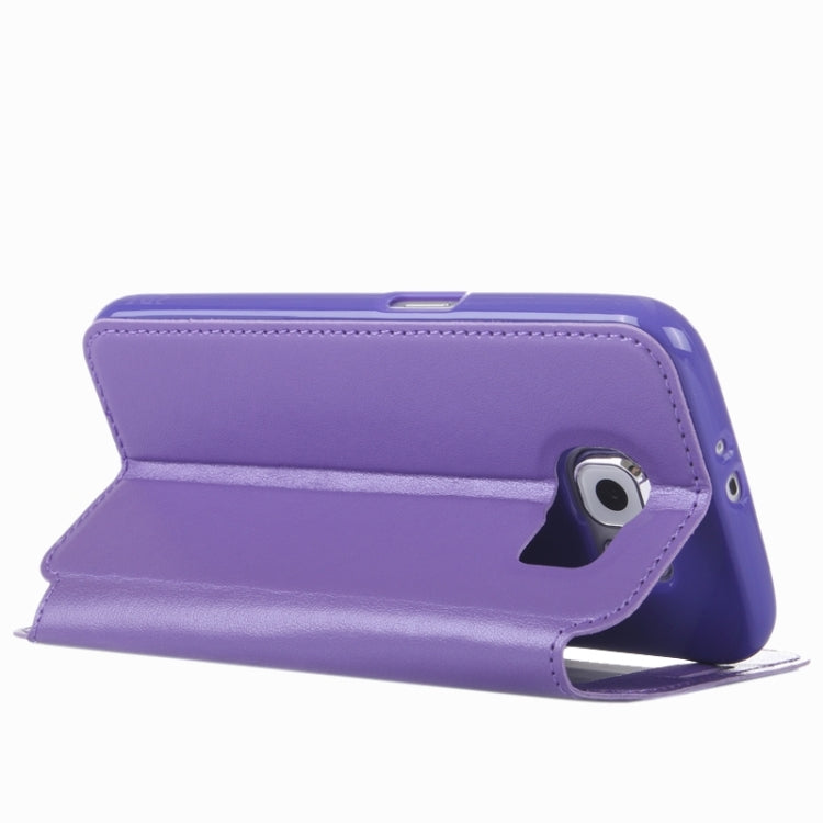 For Galaxy S6 / G920 Crazy Horse Texture Leather Case with Holder & Card Slot & Caller ID Display Window