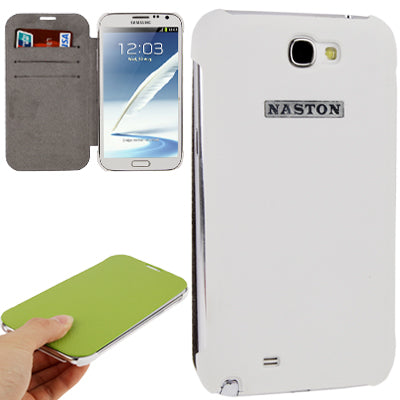 2-color Litchi Texture (Top-grain Leather + White Plastic) Case with Credit Card Slots for Galaxy Note II / N7100