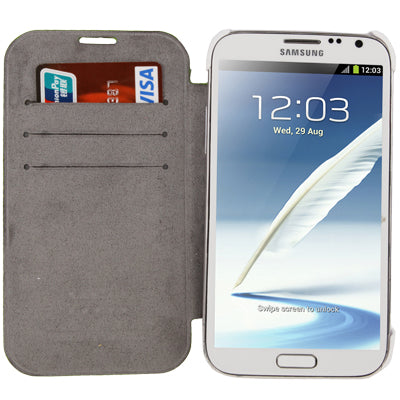 2-color Litchi Texture (Top-grain Leather + White Plastic) Case with Credit Card Slots for Galaxy Note II / N7100