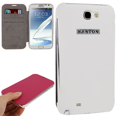 2-color Litchi Texture (Top-grain Leather + White Plastic) Case with Credit Card Slots for Galaxy Note II / N7100