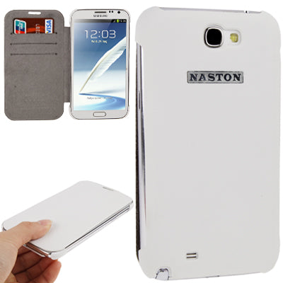 2-color Litchi Texture (Top-grain Leather + White Plastic) Case with Credit Card Slots for Galaxy Note II / N7100