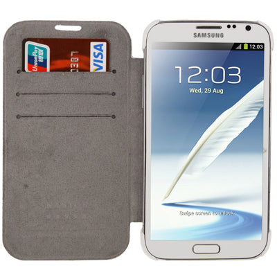2-color Litchi Texture (Top-grain Leather + White Plastic) Case with Credit Card Slots for Galaxy Note II / N7100