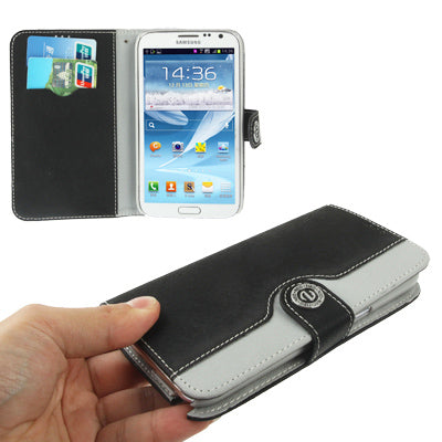 2-color Series Mouse Texture Flip Leather Case with Credit Card Slots & Lanyard & Holder for Galaxy Note II / N7100