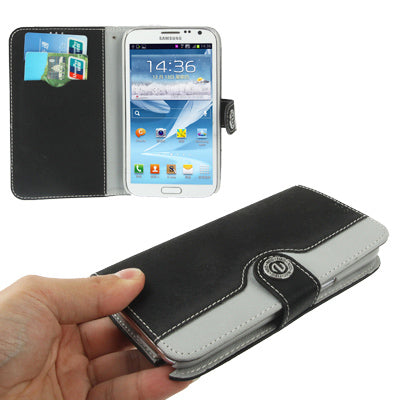 2-color Series Mouse Texture Flip Leather Case with Credit Card Slots & Lanyard & Holder for Galaxy Note II / N7100