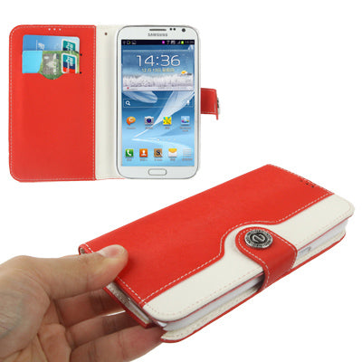 2-color Series Mouse Texture Flip Leather Case with Credit Card Slots & Lanyard & Holder for Galaxy Note II / N7100