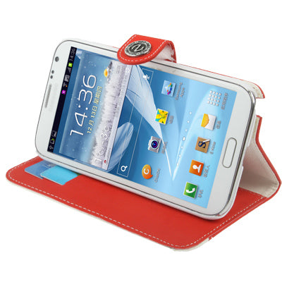 2-color Series Mouse Texture Flip Leather Case with Credit Card Slots & Lanyard & Holder for Galaxy Note II / N7100