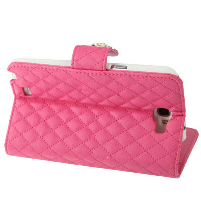 Plaid Texture Diamond Flower Button Flip Soft Leather Case with Credit Card Slots & Lanyard & Holder for Galaxy  Note II / N7100