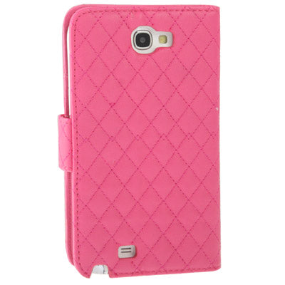 Plaid Texture Diamond Flower Button Flip Soft Leather Case with Credit Card Slots & Lanyard & Holder for Galaxy  Note II / N7100