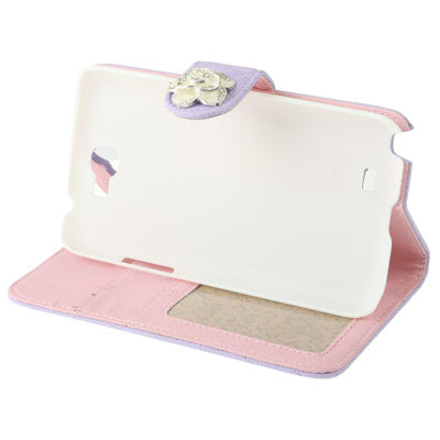 Plaid Texture Diamond Flower Button Flip Soft Leather Case with Credit Card Slots & Lanyard & Holder for Galaxy  Note II / N7100
