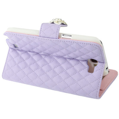 Plaid Texture Diamond Flower Button Flip Soft Leather Case with Credit Card Slots & Lanyard & Holder for Galaxy  Note II / N7100