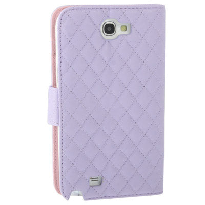 Plaid Texture Diamond Flower Button Flip Soft Leather Case with Credit Card Slots & Lanyard & Holder for Galaxy  Note II / N7100