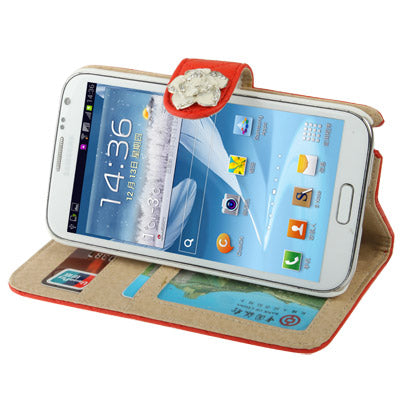Plaid Texture Diamond Flower Button Flip Soft Leather Case with Credit Card Slots & Lanyard & Holder for Galaxy  Note II / N7100