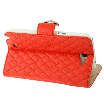Plaid Texture Diamond Flower Button Flip Soft Leather Case with Credit Card Slots & Lanyard & Holder for Galaxy  Note II / N7100