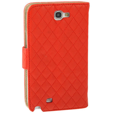 Plaid Texture Diamond Flower Button Flip Soft Leather Case with Credit Card Slots & Lanyard & Holder for Galaxy  Note II / N7100
