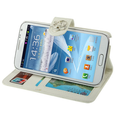 Plaid Texture Diamond Flower Button Flip Soft Leather Case with Credit Card Slots & Lanyard & Holder for Galaxy  Note II / N7100