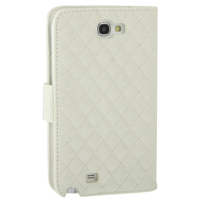 Plaid Texture Diamond Flower Button Flip Soft Leather Case with Credit Card Slots & Lanyard & Holder for Galaxy  Note II / N7100