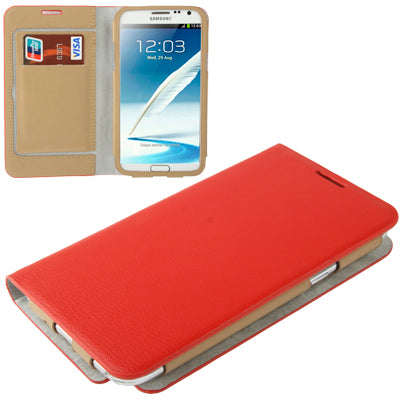 Lichi Texture High Quality Genuine Leather Case with Credit Card Slots & Holder for Galaxy Note II / N7100