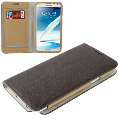 Lichi Texture High Quality Genuine Leather Case with Credit Card Slots & Holder for Galaxy Note II / N7100