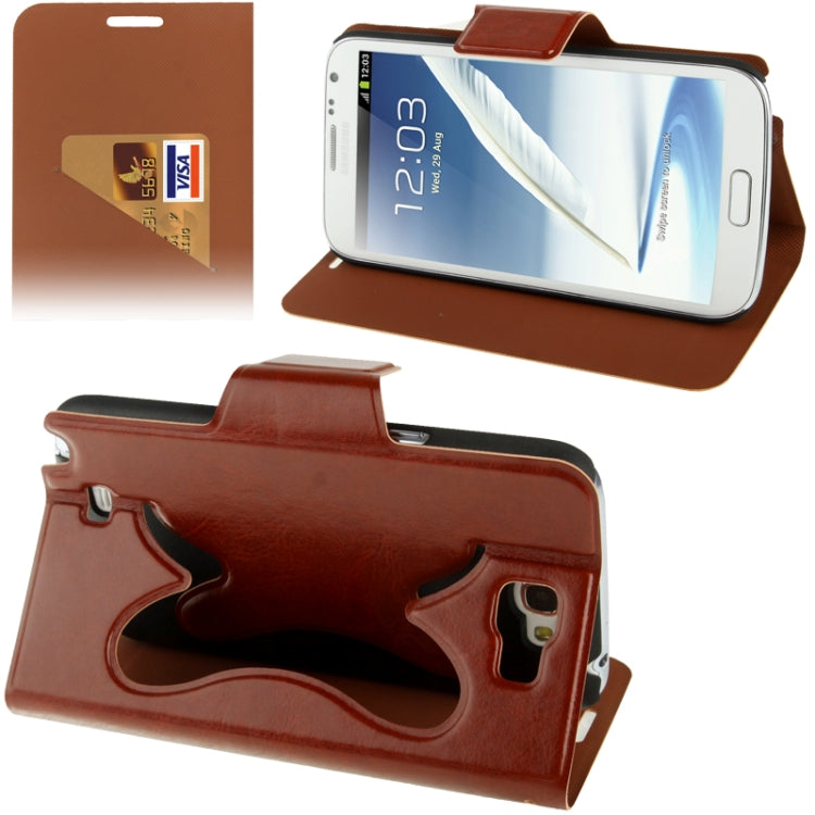 Crazy Horse Texture Flip Leather Case with Credit Card Slot / Hollow Holder / Sleep / Wake-up Function for Galaxy Note II / N7100