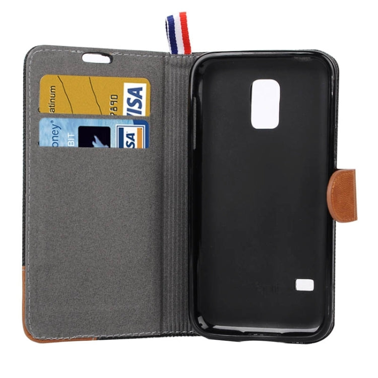 Denim Texture Horizontal Flip Leather Case with Card Slots & Holder & Lanyard for Galaxy S5 / G900