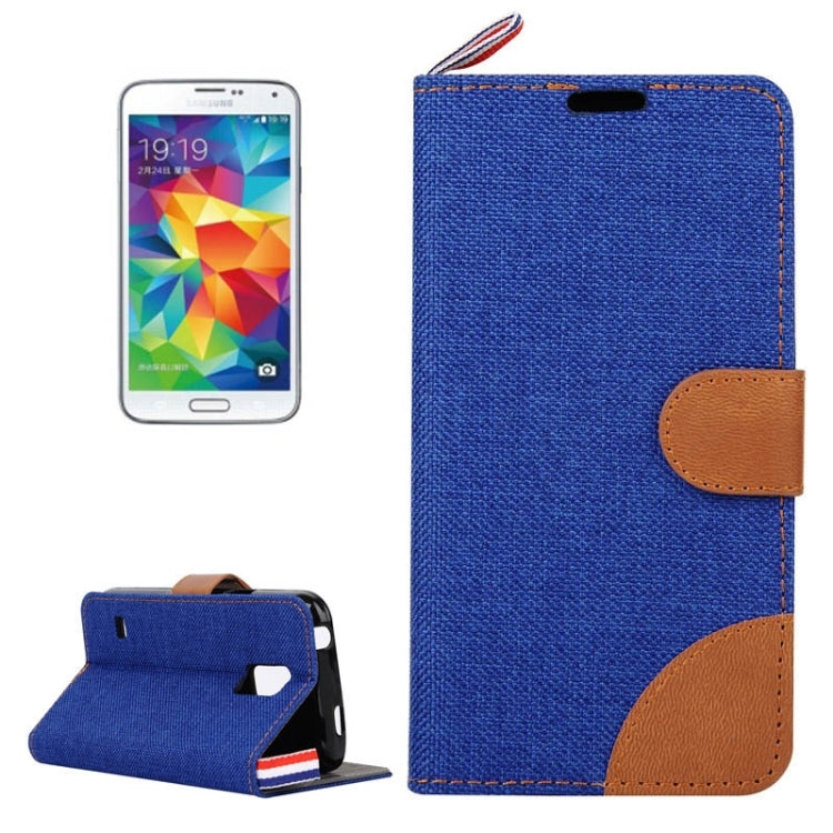 Denim Texture Horizontal Flip Leather Case with Card Slots & Holder & Lanyard for Galaxy S5 / G900
