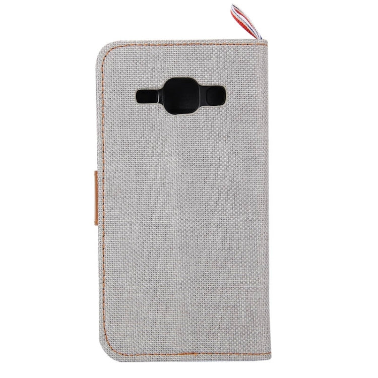 Denim Texture Horizontal Flip Leather Case with Card Slots & Holder & Lanyard for Galaxy J1 / J100