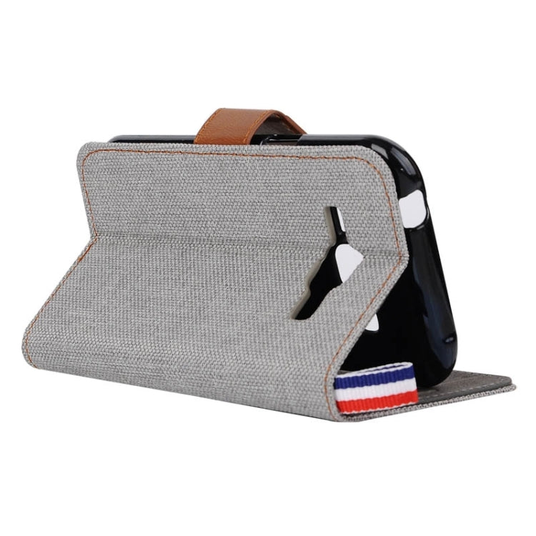 Denim Texture Horizontal Flip Leather Case with Card Slots & Holder & Lanyard for Galaxy J1 / J100