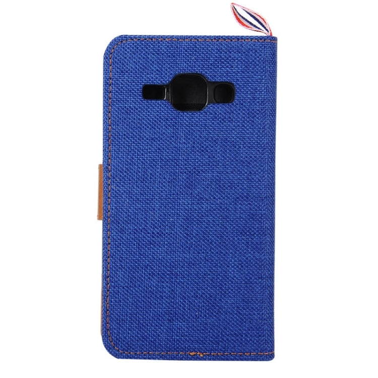 Denim Texture Horizontal Flip Leather Case with Card Slots & Holder & Lanyard for Galaxy J1 / J100