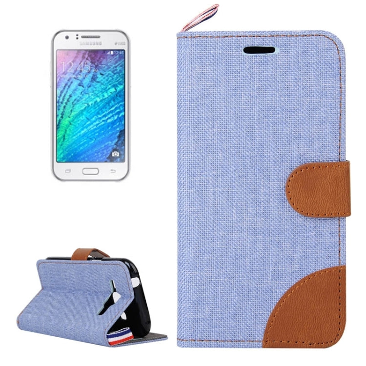 Denim Texture Horizontal Flip Leather Case with Card Slots & Holder & Lanyard for Galaxy J1 / J100