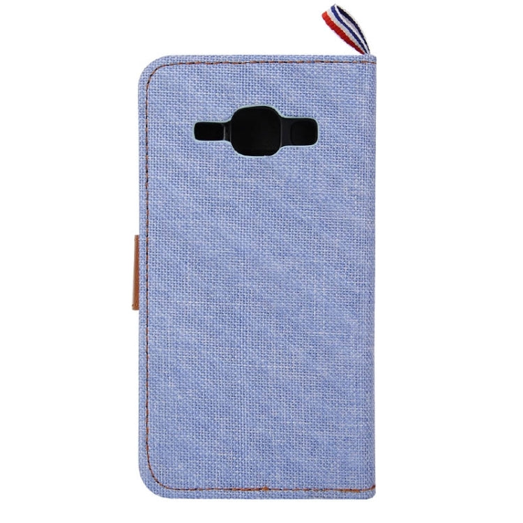 Denim Texture Horizontal Flip Leather Case with Card Slots & Holder & Lanyard for Galaxy J1 / J100