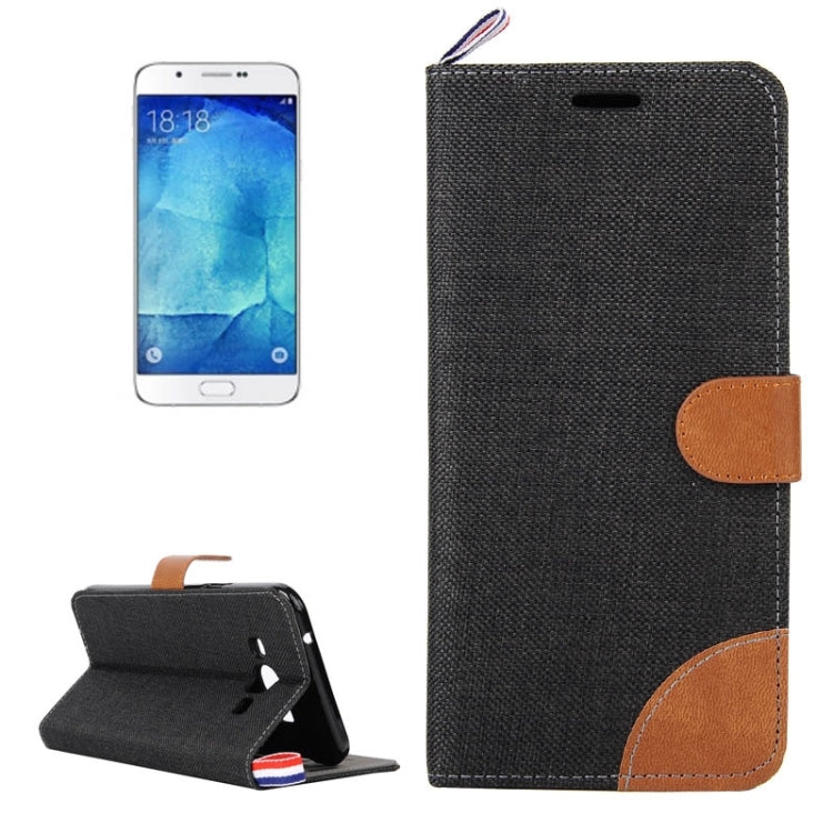Denim Texture Horizontal Flip Leather Case with Card Slots & Holder & Lanyard for Galaxy A8