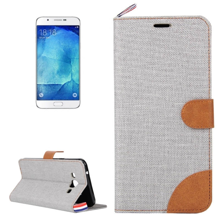 Denim Texture Horizontal Flip Leather Case with Card Slots & Holder & Lanyard for Galaxy A8