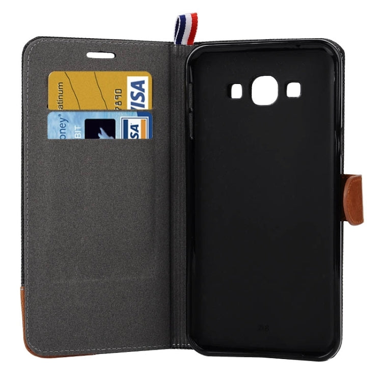 Denim Texture Horizontal Flip Leather Case with Card Slots & Holder & Lanyard for Galaxy A8
