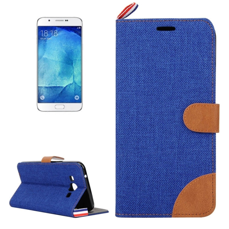 Denim Texture Horizontal Flip Leather Case with Card Slots & Holder & Lanyard for Galaxy A8