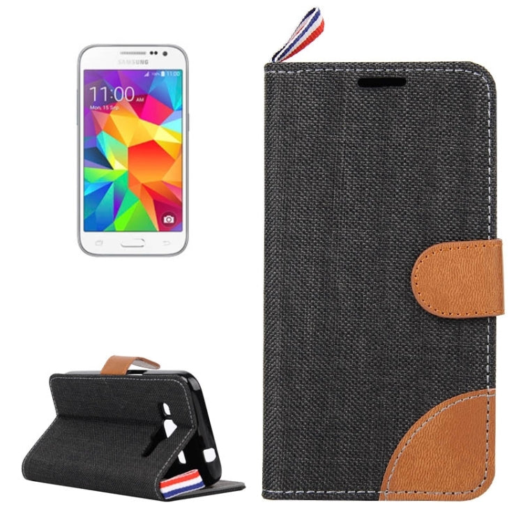Denim Texture Horizontal Flip Leather Case with Card Slots & Holder & Lanyard for Galaxy Core Prime / G360