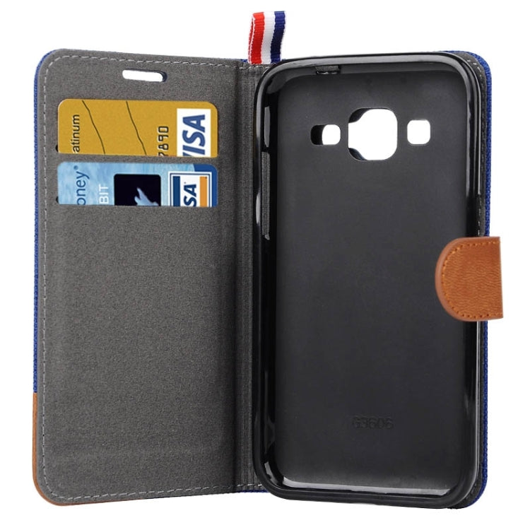 Denim Texture Horizontal Flip Leather Case with Card Slots & Holder & Lanyard for Galaxy Core Prime / G360