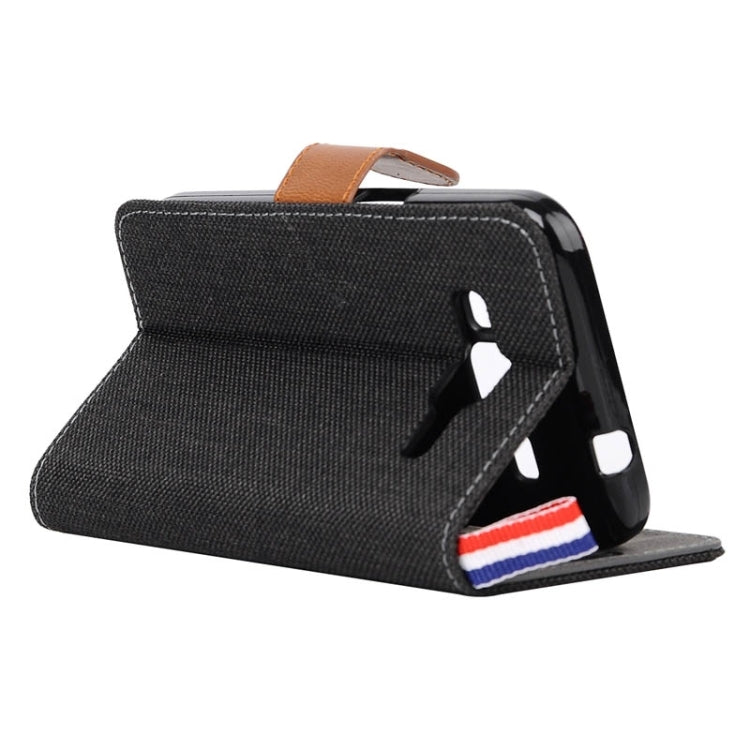 Denim Texture Horizontal Flip Leather Case with Card Slots & Holder & Lanyard for Galaxy Core Prime / G360