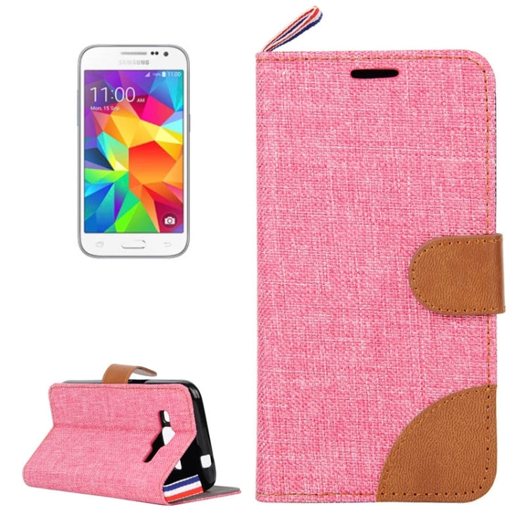 Denim Texture Horizontal Flip Leather Case with Card Slots & Holder & Lanyard for Galaxy Core Prime / G360